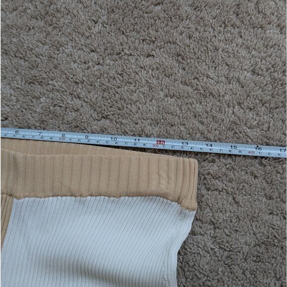 Ronny Kobo Two Tone Ribbed Knit Wide Leg Coloroblock Cream/White Pants, size S - Picture 4 of 7